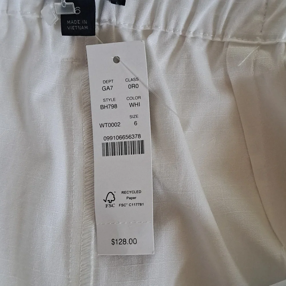 NWT J. Crew Womens Wide Leg White Cropped Chino Pants Elastic Waist Sash‎ S-6